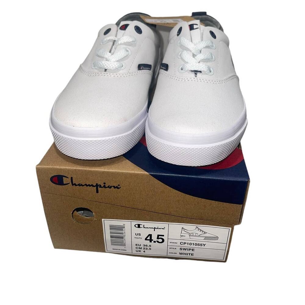NIB! Champion Swipe Canvas White Youth School Sneakers - Size 4.5 - Picture 8 of 8